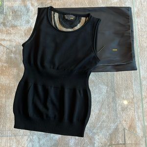 Fendi wool sleeveless sweater with lace and sequin detail